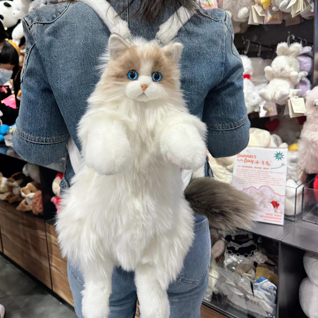 Lifelike Stuffed Cat Shape Plush Travel Backpack