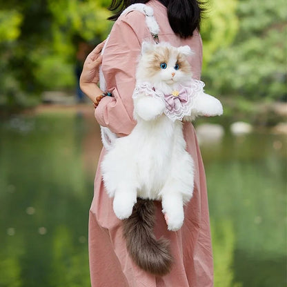 Lifelike Stuffed Cat Shape Plush Travel Backpack
